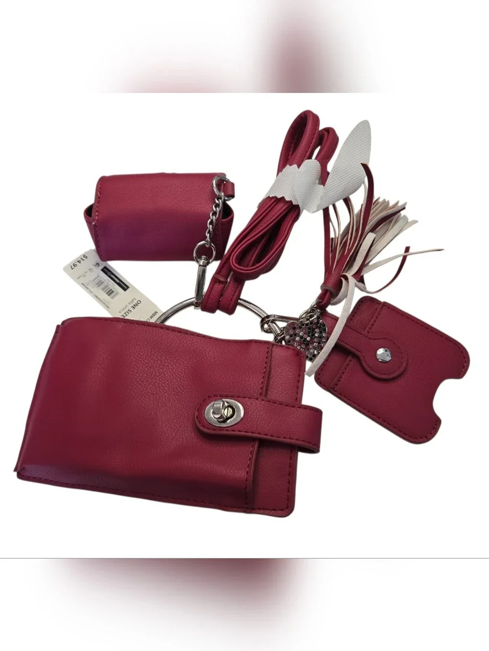 👜 NWT Multi-Piece Burgundy Ring Wristlet Crossbody Wallet Set | RFID Card Holde